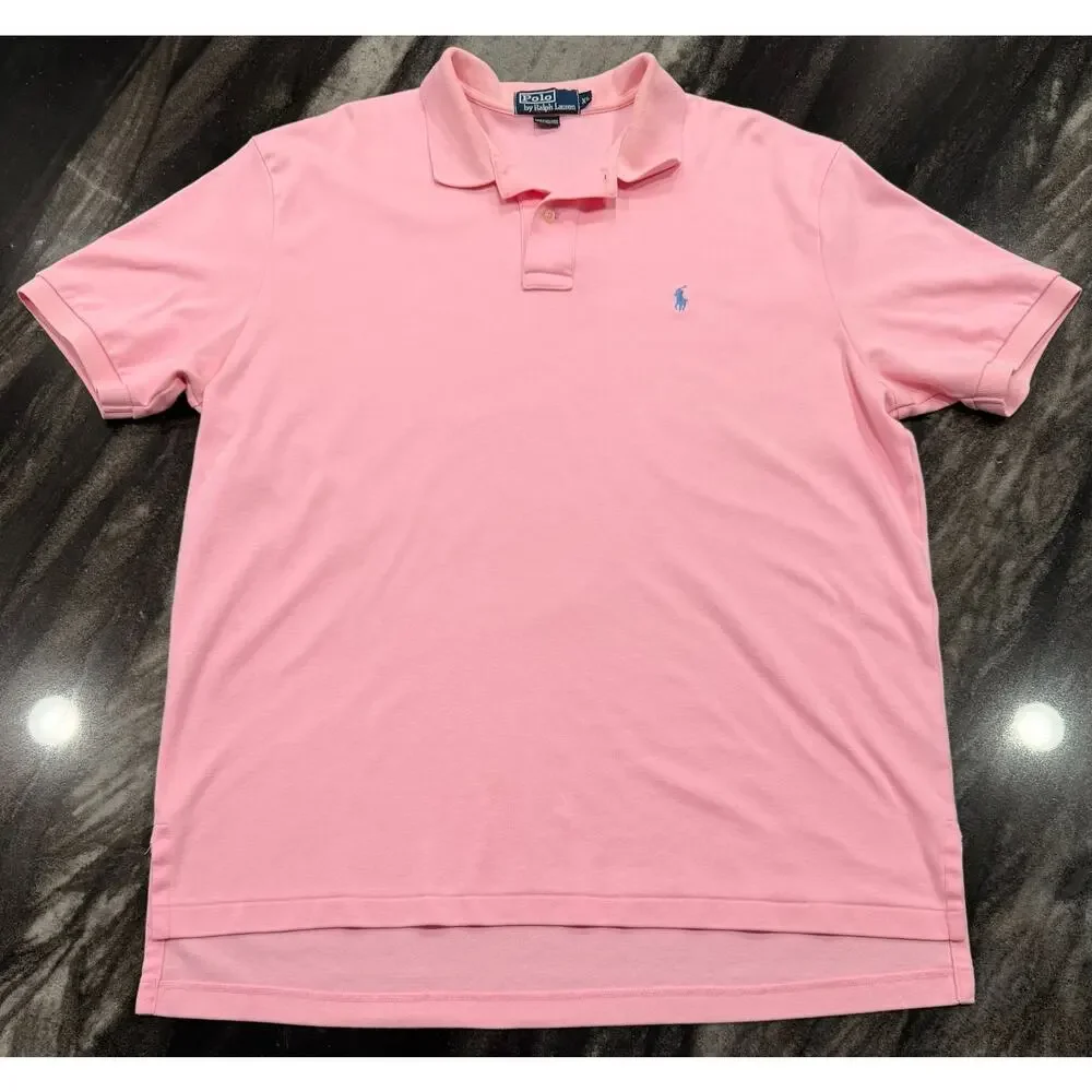 Polo Ralph Lauren Mens XL Pink Polo Shirt Blue Pony Cotton Golf Classic Preppy
